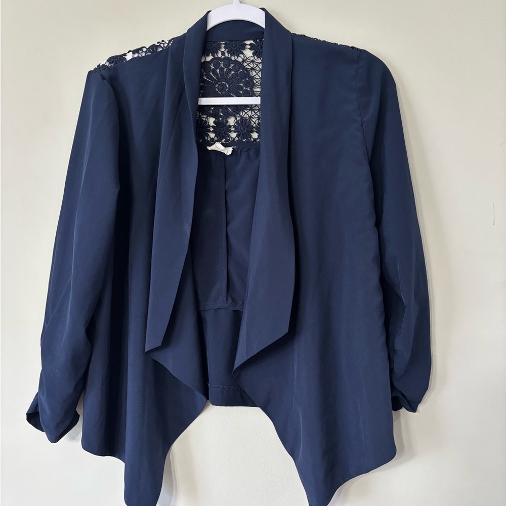 Elegant Navy Women's Jacket with Lace Detail